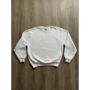 Rare Vintage 90s Russell Athletic White Blank Crewneck Sweatshirt Large Sports